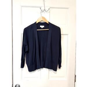 LOFT Cardigan Sweater Womens Sz M Navy Blue Open Front Dolman Sleeve Office Wear